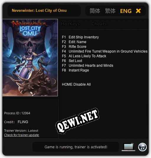 Neverwinter: Lost City of Omu: Трейнер +8 [v1.6]