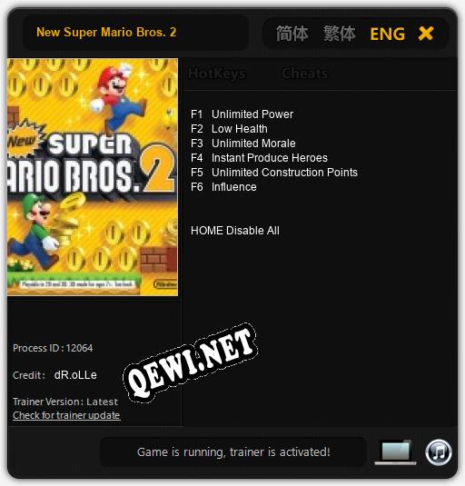 Трейнер для New Super Mario Bros. 2 [v1.0.4]