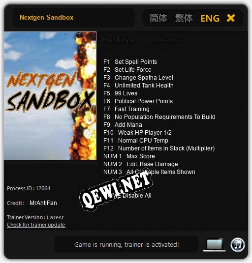 Трейнер для Nextgen Sandbox [v1.0.3]