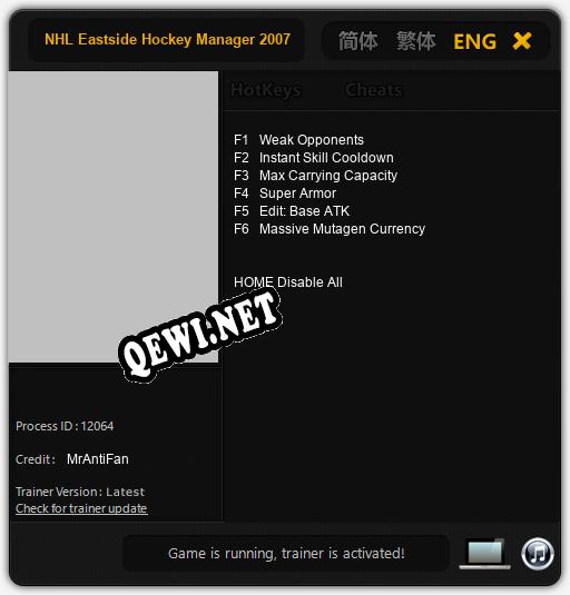 NHL Eastside Hockey Manager 2007: Читы, Трейнер +6 [MrAntiFan]