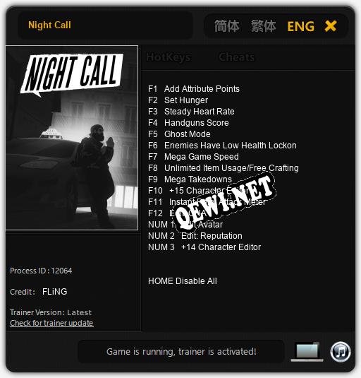Night Call: Трейнер +15 [v1.6]