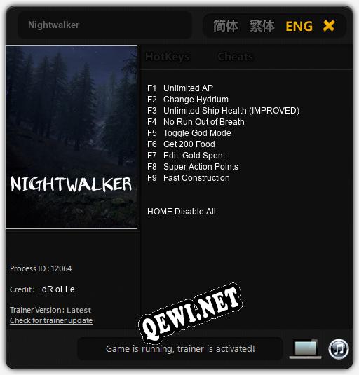Nightwalker: Трейнер +9 [v1.3]