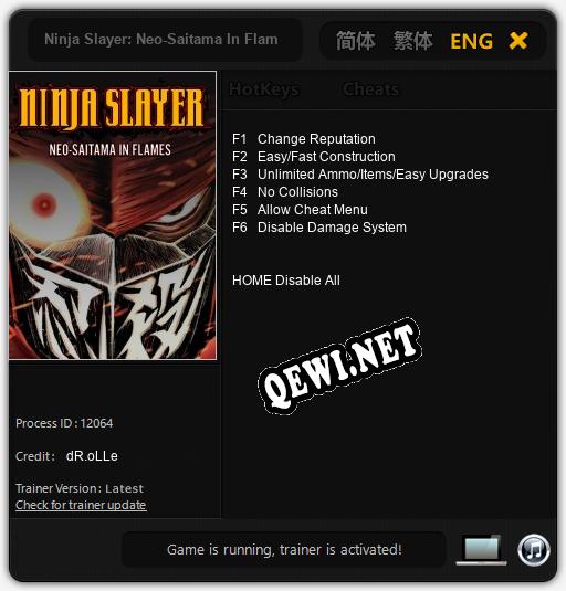 Трейнер для Ninja Slayer: Neo-Saitama In Flames [v1.0.1]