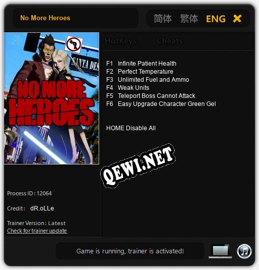 No More Heroes: Трейнер +6 [v1.1]