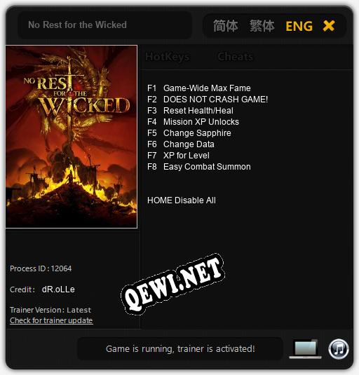 No Rest for the Wicked: Трейнер +8 [v1.9]