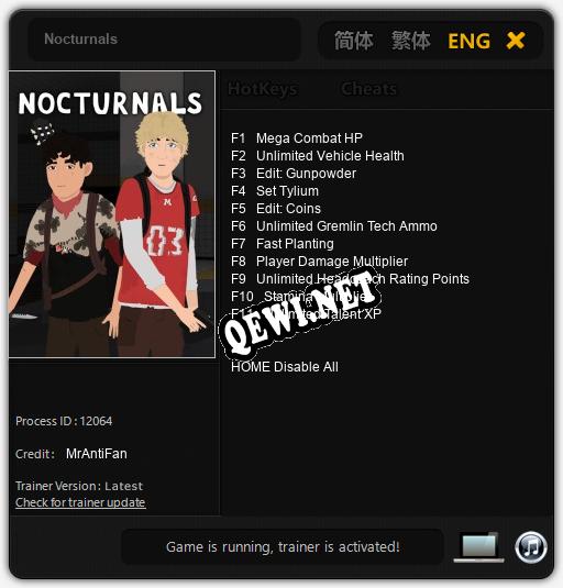 Трейнер для Nocturnals [v1.0.7]