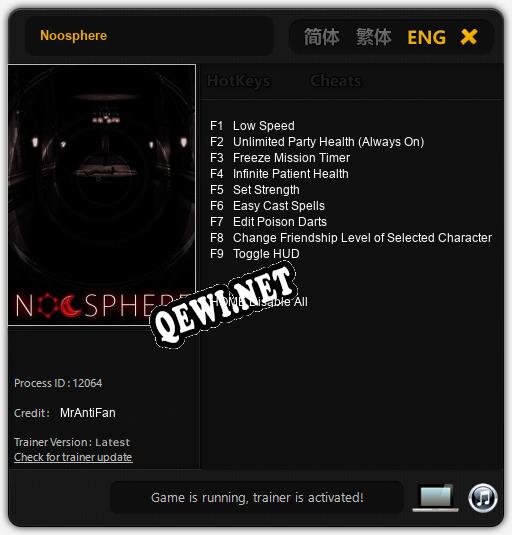 Трейнер для Noosphere [v1.0.8]