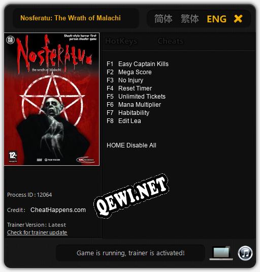 Nosferatu: The Wrath of Malachi: Трейнер +8 [v1.1]