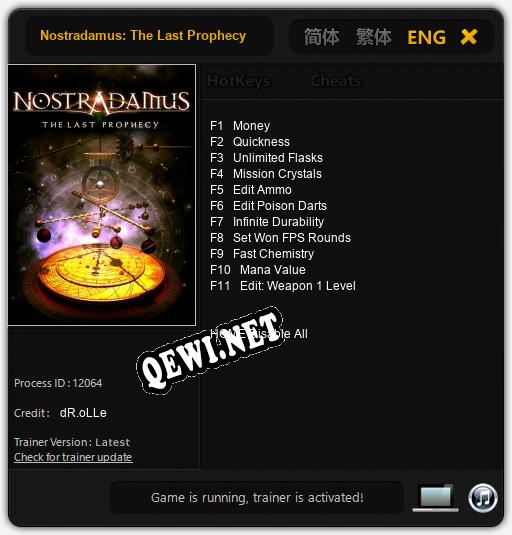 Трейнер для Nostradamus: The Last Prophecy [v1.0.3]