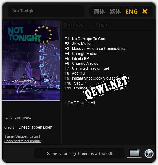 Not Tonight: Читы, Трейнер +11 [CheatHappens.com]