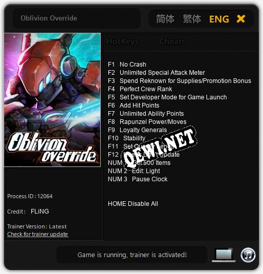 Oblivion Override: ТРЕЙНЕР И ЧИТЫ (V1.0.54)