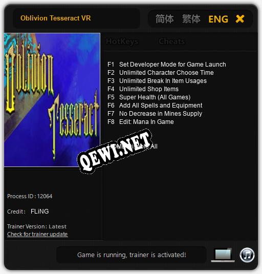 Трейнер для Oblivion Tesseract VR [v1.0.9]