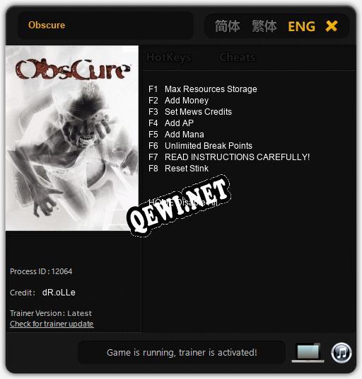 Obscure: ТРЕЙНЕР И ЧИТЫ (V1.0.84)