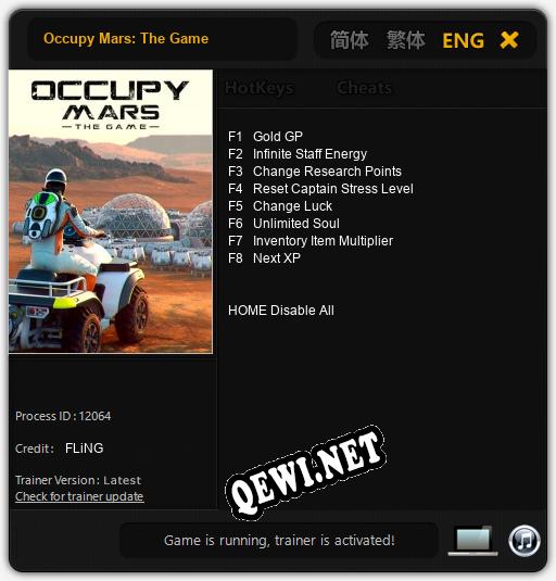 Occupy Mars: The Game: Трейнер +8 [v1.3]