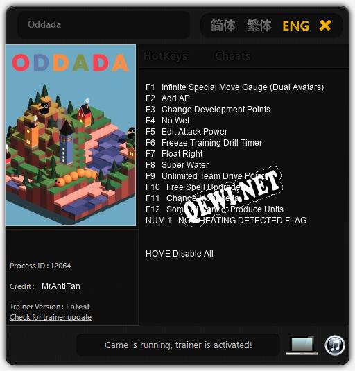 Трейнер для Oddada [v1.0.4]