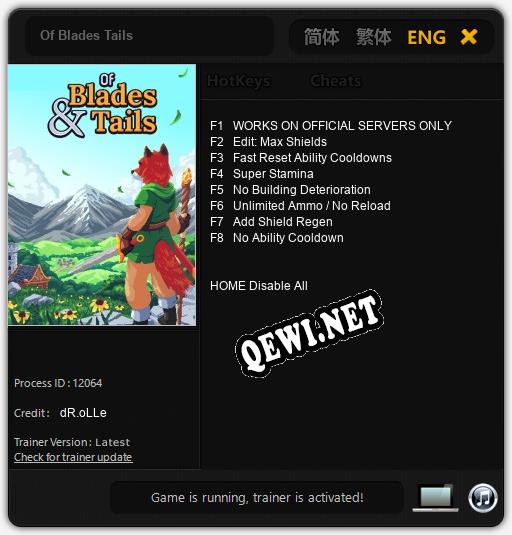 Of Blades Tails: ТРЕЙНЕР И ЧИТЫ (V1.0.35)