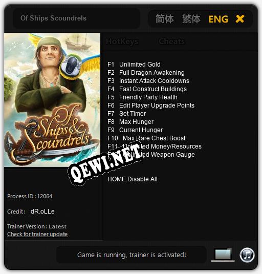 Трейнер для Of Ships Scoundrels [v1.0.9]