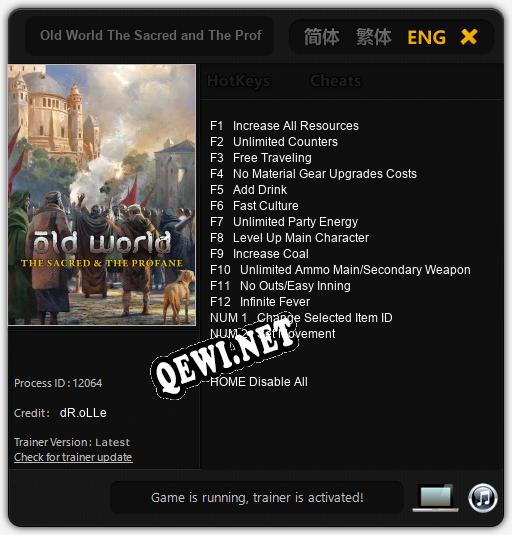 Old World The Sacred and The Profane: ТРЕЙНЕР И ЧИТЫ (V1.0.95)