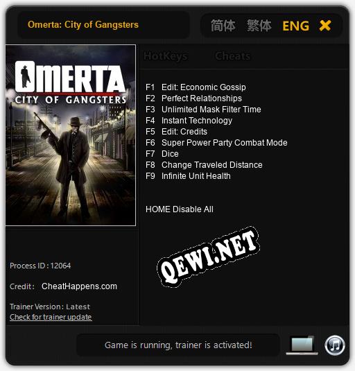Omerta: City of Gangsters: ТРЕЙНЕР И ЧИТЫ (V1.0.7)