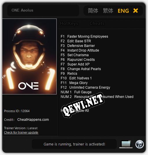 ONE Aeolus: Трейнер +14 [v1.4]