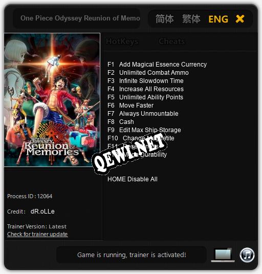 Трейнер для One Piece Odyssey Reunion of Memories [v1.0.1]