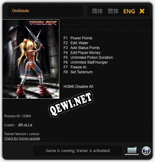 Трейнер для Oniblade [v1.0.4]