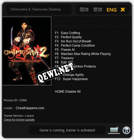 Onimusha 2: Samurais Destiny: ТРЕЙНЕР И ЧИТЫ (V1.0.39)