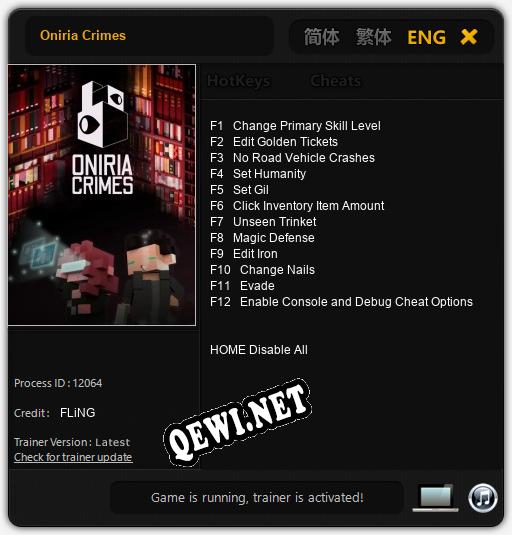 Oniria Crimes: ТРЕЙНЕР И ЧИТЫ (V1.0.1)