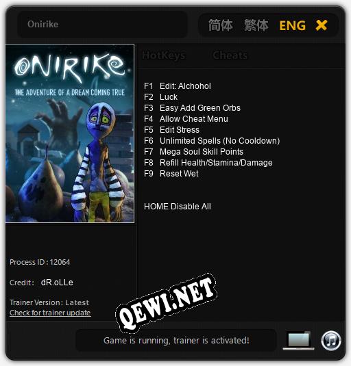 Трейнер для Onirike [v1.0.3]