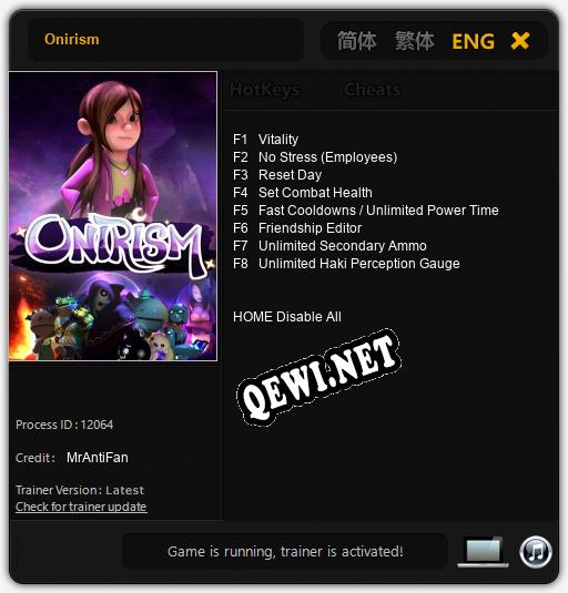 Onirism: ТРЕЙНЕР И ЧИТЫ (V1.0.27)
