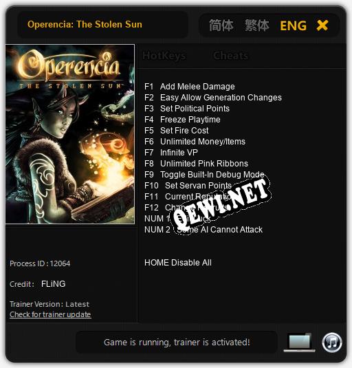 Operencia: The Stolen Sun: Читы, Трейнер +14 [FLiNG]