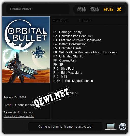 Трейнер для Orbital Bullet [v1.0.6]