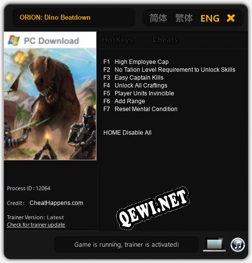 ORION: Dino Beatdown: Трейнер +7 [v1.9]