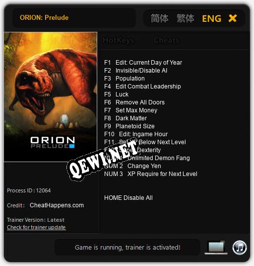 ORION: Prelude: Читы, Трейнер +15 [CheatHappens.com]