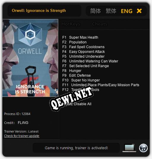 Трейнер для Orwell: Ignorance is Strength [v1.0.6]