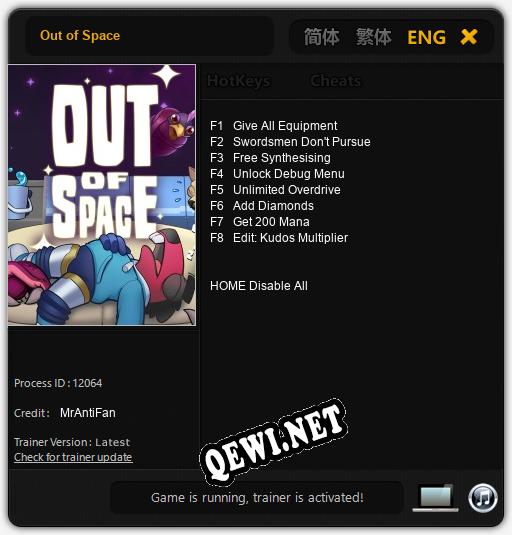 Out of Space: Трейнер +8 [v1.2]
