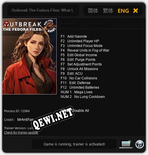 Outbreak The Fedora Files: What Lydia Knows: Читы, Трейнер +14 [MrAntiFan]