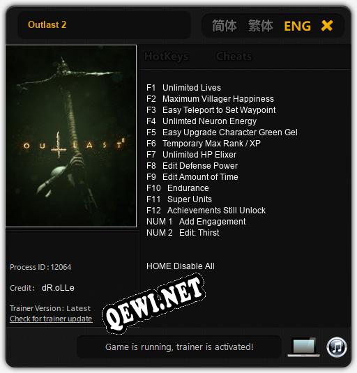 Трейнер для Outlast 2 [v1.0.9]