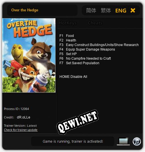 Over the Hedge: ТРЕЙНЕР И ЧИТЫ (V1.0.38)