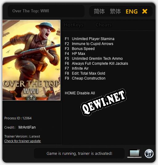 Over The Top: WWI: Трейнер +9 [v1.7]