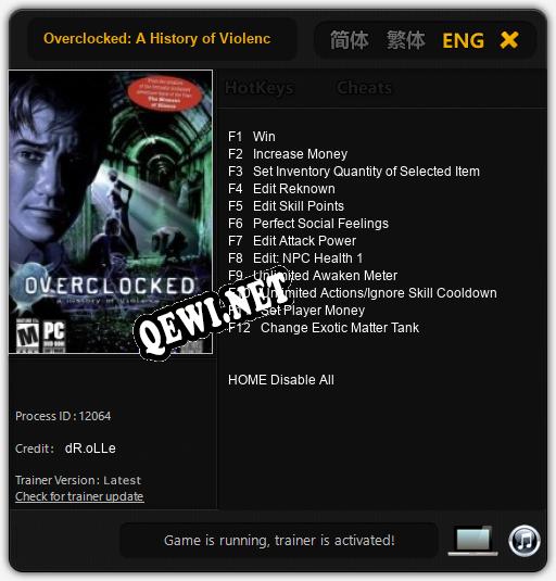 Overclocked: A History of Violence: Трейнер +12 [v1.1]
