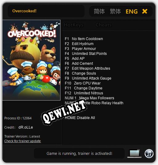 Трейнер для Overcooked! [v1.0.2]