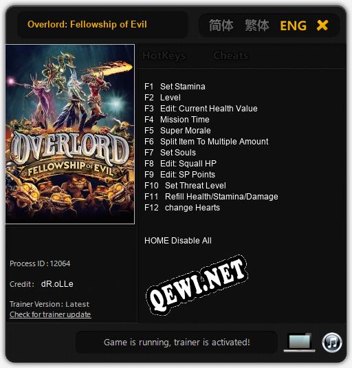 Overlord: Fellowship of Evil: ТРЕЙНЕР И ЧИТЫ (V1.0.21)