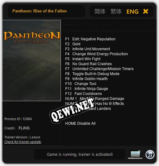Трейнер для Pantheon: Rise of the Fallen [v1.0.5]