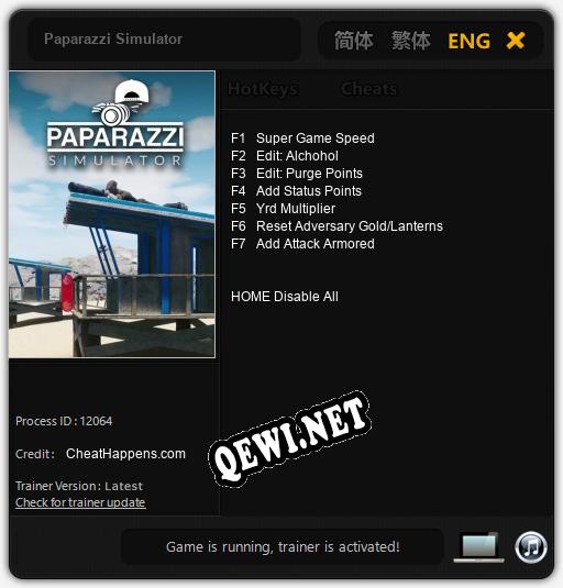 Paparazzi Simulator: Трейнер +7 [v1.1]