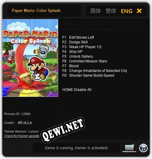 Трейнер для Paper Mario: Color Splash [v1.0.2]