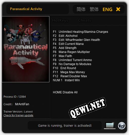 Трейнер для Paranautical Activity [v1.0.3]