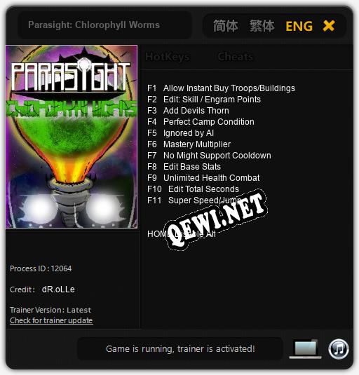 Трейнер для Parasight: Chlorophyll Worms [v1.0.5]