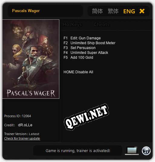Pascals Wager: Трейнер +5 [v1.9]