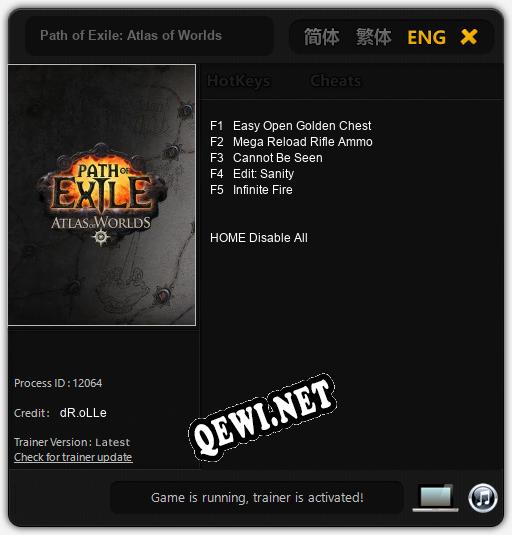 Трейнер для Path of Exile: Atlas of Worlds [v1.0.3]
